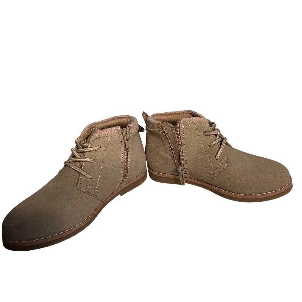 Nordstrom Kids Tan‎ Suede Lace Up Zipper Ankle Boots Chukka Style Size 11M